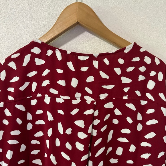Umgee Dalmatian Print Short Folded Sleeve V-Neck Shift Mini Dress Crimson Red-XL - Picture 7 of 9